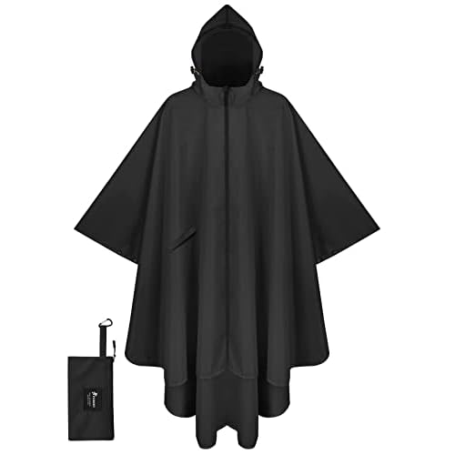 PTEROMY Hooded Rain Poncho for Adult with Pocket and Zipper, Waterproof Lightweight Raincoat for Men and Women
