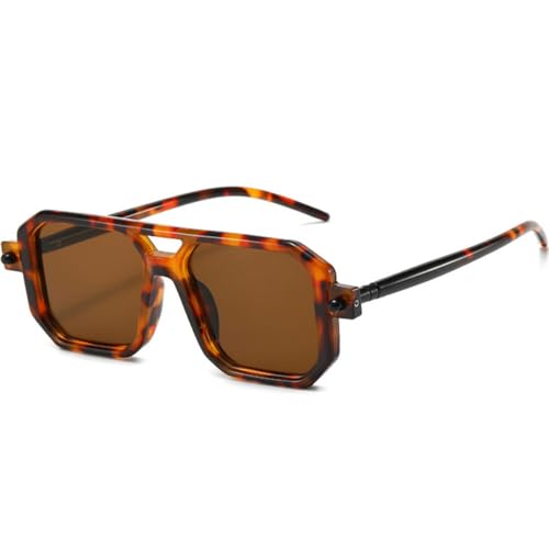 Lunettes de soleil carrées rétro punk marron léopard UV400 pour homme femme