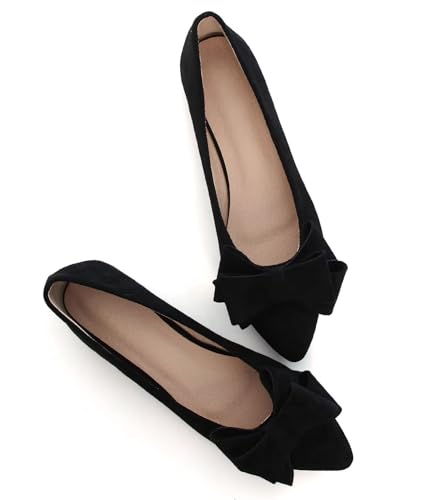 Image of SAILING LU Womens Bowknot Ballet Flats Pointy Toe Suede | Casual Flat Shoes, Dressy Wear to Work, Moccasins, Slip-Ons