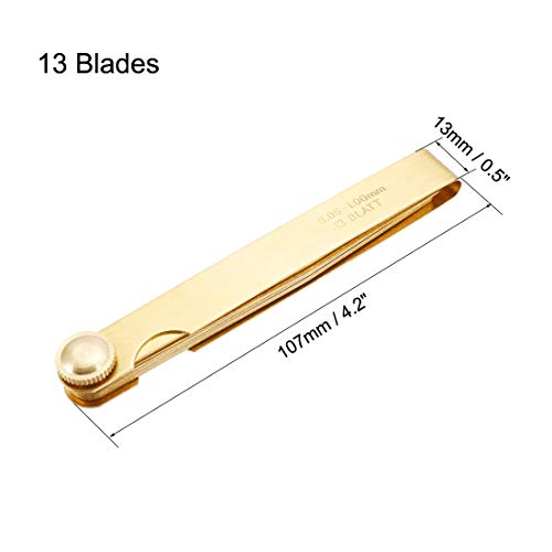 uxcell Metric Thickness Feeler Gauge 0.05-1mm 13 Blades Brass Measuring Tool for Width Gap