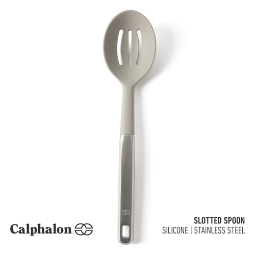 Image of Calphalon Prime Slotted Spoon Skimmer, Stainless Steel Slotted Spoon, Straining Spoon with Taupe Silicone Head, Heat-Resistant Nonstick-Safe Kitchen Tool