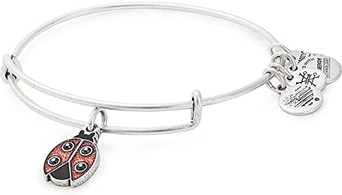 Alex and Ani Tokens Expandable Bangle for Women, Ladybug Charm, Rafaelian Silver Finish, 2 to 3.5 in