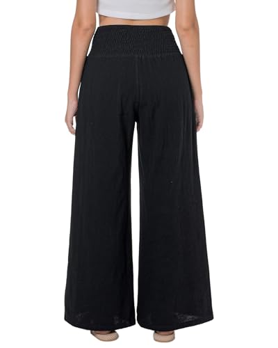 LOFBAZ Women Summer Flowy Cotton Linen Palazzo Wide Leg Pants Beach High Waisted Trousers Boho Long Lounge Pant with Pockets2