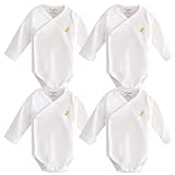 Blueleyu Baby Side Snap Bodysuit Set, 100% Cotton Boy Girl Unisex Kimono One-Pieces, (4 Pack, Newborn)