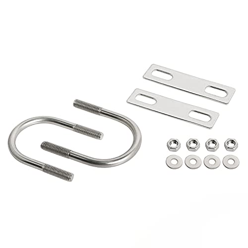 Image of Round U-Bolts 1.89 inch(48mm) Inner Width M8 Thread 304 Stainless Steel Silver with Plates Nuts Flat Washers for Car /RV /Trailer Bumper, 2Pcs