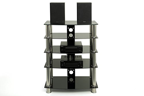 Centurion Supports Nuit Prend en Charge Gts6u00a0Bibliothèque Noir Brillant avec Pieds argentés écran Plat TV/Hi-FI/AV Rack Support de Verre
