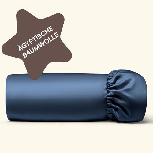 Amqua Bettlaken 180x200cm Dunkelblau | Spannbettlaken Hohe Matratze (30cm Steghöhe) | Ägyptische Baumwolle Mako Satin | Navy Spannbetttuch