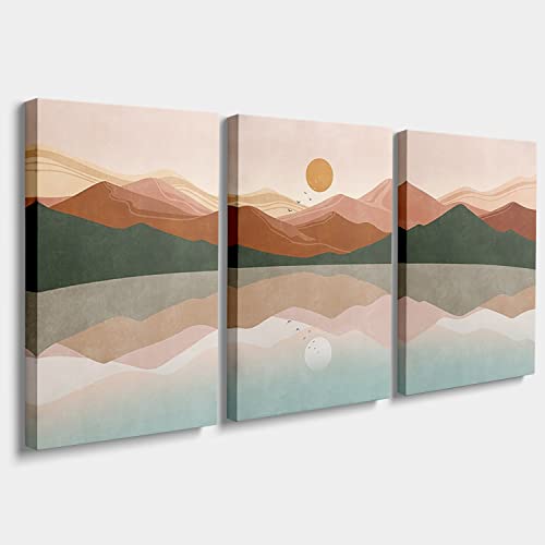 Fchen Art Boho Wall Art Set Of 3 Panels Boho Posters Bohemian Moon Phases Geometric Canvas Wall Art Sunset Sunrise Painting Minimalist Abstract Bedroom Decor For Women Wall Art For Living Room #TOP5