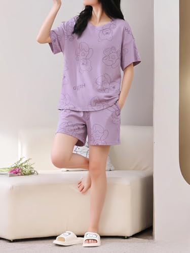Image of Celary Korean Women's Pyjama Set|Cute Printed T-Shirt & Shorts Set|Soft Cotton Blend Women Night Suit Sleepwear| Shorts Set for Women