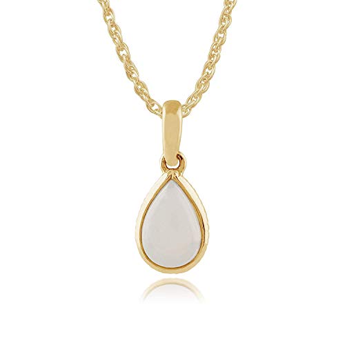 Image of Gemondo Women 375 Gold 9ct Yellow Gold Pear Opal Classic Bezel Set Pendant Necklace White 45cm
