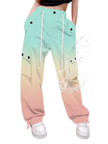 Image of Cromoncent Cargo Pants Girls & Women Parachute Pants Y2K Baggy Rave Clothes Waterproof with Pockets, 6 Years - 3XL