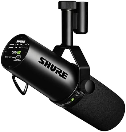 Shure SM7dB Dynamiczny mikrofon wokalowy do transmisji, podcastów i nagrywania, szeroki zakres częstotliwości, ciepły i gładki dźwięk, solidna konstrukcja, zdejmowana osłona przeciwwietrzna - czarny