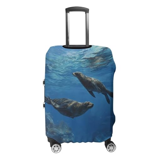 Sea Lion Swimming in Ocean Luggage Covers Washable Travel Suitcase Cover Elastic Baggage Protector4