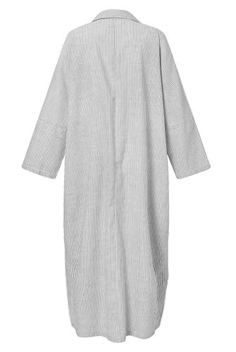 CHARTOU Women Loose Striped Shirt Dress Long Sleeve Flowy Shift Dress Button Up Cotton Maxi Dress Kimono Beach Cover Ups4