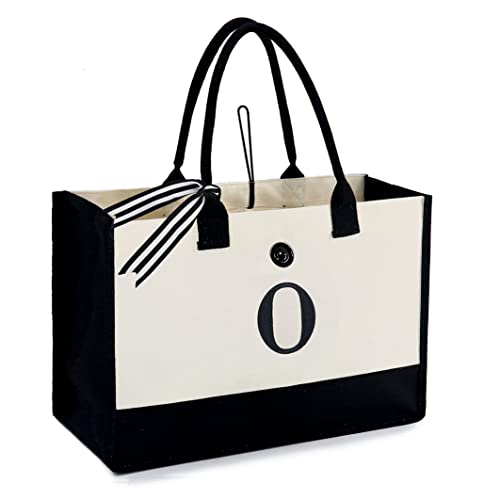 Sac fourre-tout, sac de plage en toile avec initiale personnalisée, sac en toile avec sac à fermeture éclair, sac en toile pratique pour femmes, mamans, enseignants, amis, demoiselles d'honneur, o Cover