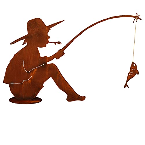 STEINFIGURENWELT GIEBEN Gartenfigur Angler Manni mit Fisch 60x90cm auf...