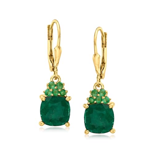 Ross-Simons 4.20 ct. t.w. Emerald Drop Earrings in 18kt Gold Over Sterling