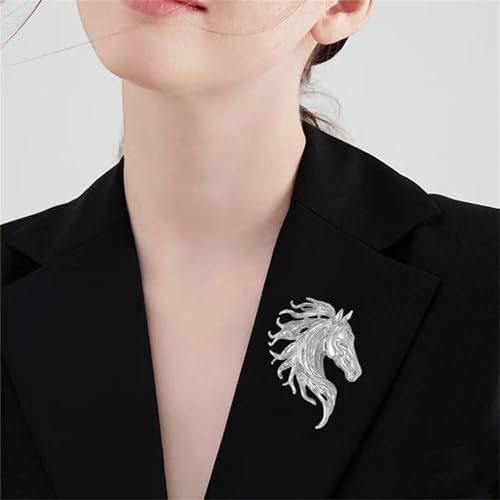 Image of Dreuyet Horse Brooch Pin Horse Racing Suit Lapel Pin for Women Men Rhinestone Antique Gold Horse Animal Brooch Clothing Outfits Accessory Jewelry