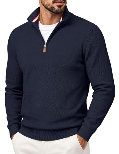 PJ PAUL JONES Mens Quarter Zip Pullover Sweater Navy Blue L