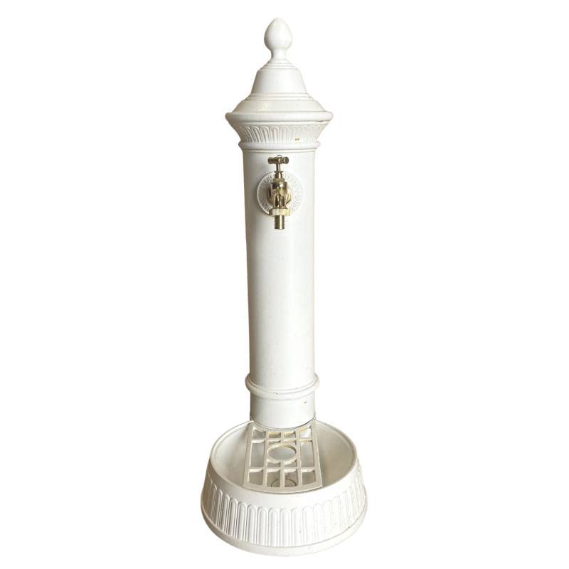 Fontaine de Jardin à Poser Source en Fonte d'Aluminium Patinée Blanc avec Robinet Fonctionnel en Laiton 26x35x72cm