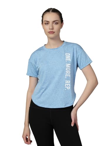 Image of CHKOKKO Womens Stylish Activewear Quick Dry Lightweight Breathable Printed Round Neck Half Sleeve Regular Fit Gym T Shirt for Sports Yoga and Training