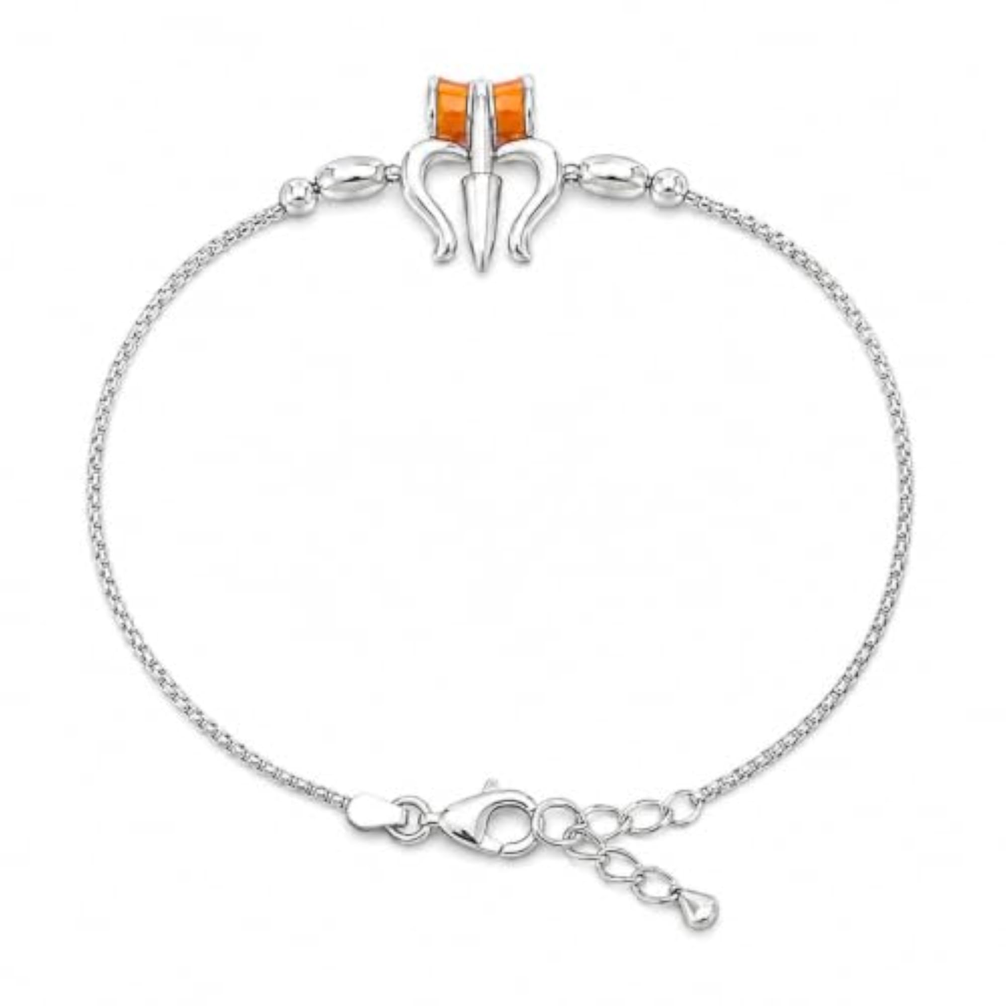 925 Sterling Silver Trishul Rakhi for Brother, Adjustable Bracelet