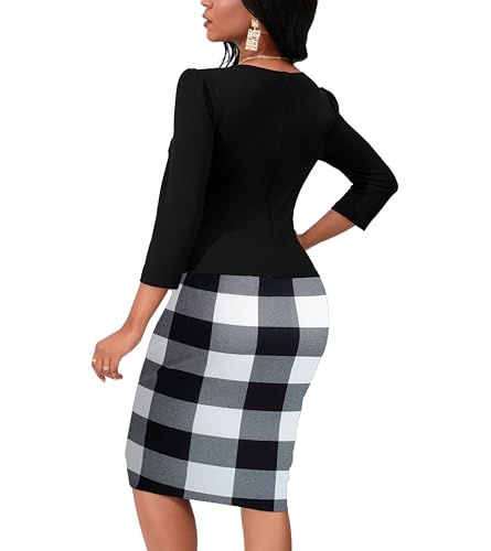 Image of Yajedo Women's Reto Bodycon Midi Dresses 3 /4 Sleeve Church Wear to Work Business Pencil Dress