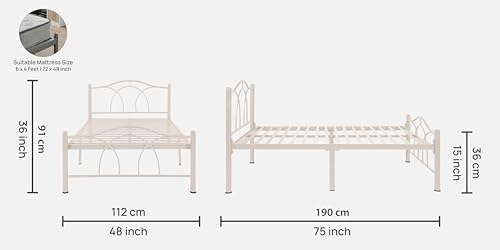 Image of Alto Metal Single Size Bed Without Storage | Wrought Iron Single Bed with Headboard & Footboard| Sturdy Powder Coated Platform Cot for Bedroom, Living Room, (Alto Ivory)