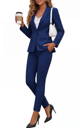 Kelyaa Womens 2 Piece Suit Set Business Casual Slim Fit One Button Blazer and Pant Suit for Office Work Professional Outfits Blue 8-10