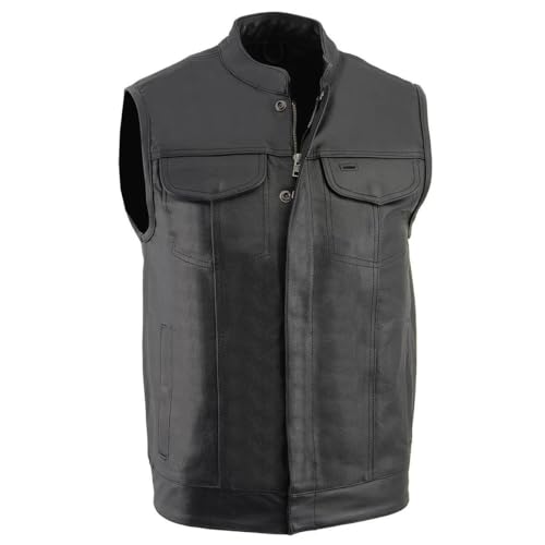 Milwaukee Leather SOA Men's Basic Leather Club Style Motorcycle Vest w/ 2 Inside Gun Pockets (X-Large)
