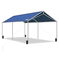 Quictent 10x20 ft Heavy Duty Car Canopy Galvanized Frame Carport Outdoor Party Tent Boat Shelter with 3 Reinforced Steel Cables - Blue