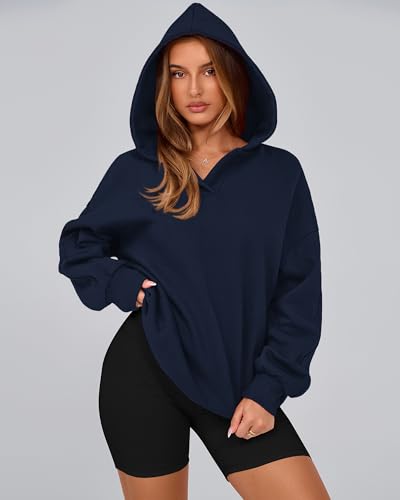 BTFBM Women's Oversized Hoodies Casual Fleece Long Sleeve V Neck Sweatshirts 2025 Trendy Fall Outfits Winter Clothes