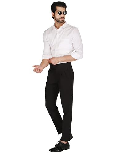 Image of MALENO Tapered Stretchable Poly Lycra Double Pleated Broad Waist Band Gurkha Pants for Men | Korean Fashion Dress Pant for Men