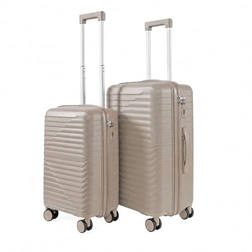 Image of 3G VACANZA Trolley Bags, Hard Case Polypropylene, 360º Wheeling Luggage for Men & Women, Suitcase for Travel, Trolley Bags for Travel, Set of 2 Khaki