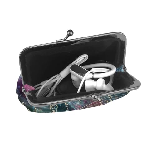 Pu Leather Buckle Coin Purse Music-Notes-Floating-Space Girls Kiss-Lock Change Purse Wallets4