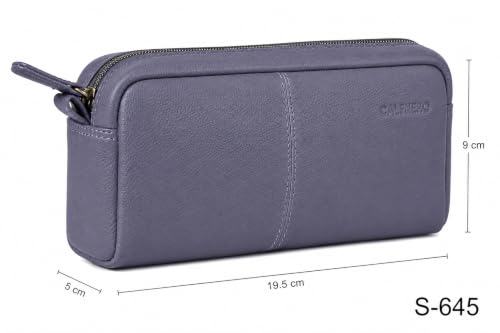 Image of Calfnero Genuine Leather Toiletry Bag for Men & Women | Premium Leather Travel-Pouch | Toiletry Organizer | Cosmetic & Shaving Kit Bag | Unisex Travel Dopp Kit (Navy)