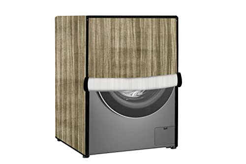 Image of Stylista Waterproof Front Load Washing Machine Cover Compatible for Haier 8 kg, Wooden Pattern Beige