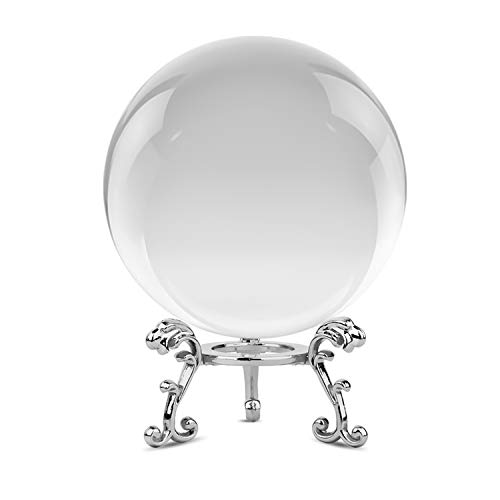 Clear Crystal Ball with Metal Stand, Ball Lens Art Decor K9 Crystal Prop for Desk Paperweight Photography Decoration Wedding Decorations Centerpieces Home Decor (3.15 in)