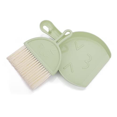 cobee Mini Escoba y Recogedor Juego, escoba pequeña y juego de limpieza de recogedor, juego de cepillo portátil para mesa de comedor, barredora de migas, recogedor para oficina (verde)