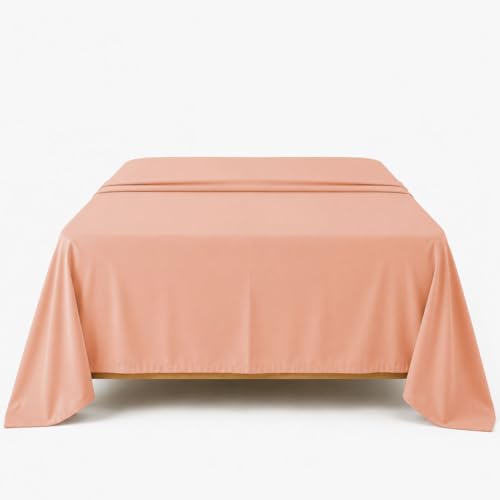 Amay 100% Egyptian Cotton Flat Sheet Only RV Short King, 500 Thread Count Cooling Bed Sheet, Soft Sateen Weave Hotel Luxury Bedding, Breathable Top Sheet - Peach