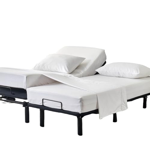 Kingnex Split California King Sheets Set for Adjustable Bed Soft Double Brushed 1800 Microfiber 5 Pieces Include 2 Cal Twin XL Fitted Sheets 1 Flat Sheet 2 King Size Pillowcase White