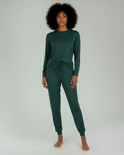 Image of Real Essentials 2 Pack: Women's Soft Long Sleeve Sleep Set - Comfortable Lounge Pull Over Hoodie and Henley Jogger