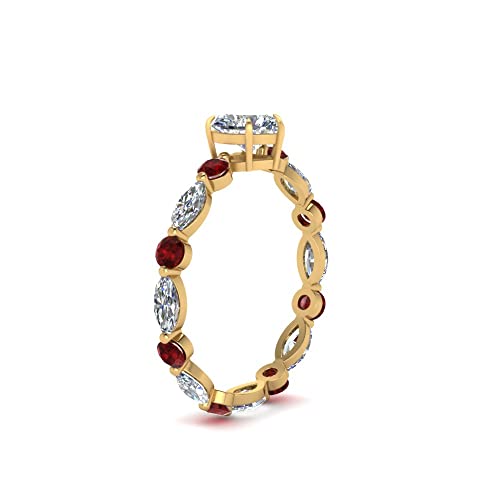Image of 55Carat Choose Your Gemstone Marquise and Round Eternity Ring Yellow Gold Plated Heart Shape Side Stone Engagement Rings Lightweight Office Wear Everyday Gift Jewelry US Size 4 to 12