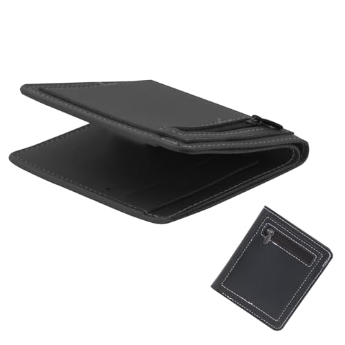 Men’s Wallets, Soft PU Leather Slim Wallets for Men with 6 Credit Card Slots and Coin Zipper Pocket, Front Pocket Wallets for Men for Credit Cards, ID Cards, and Cash (Black)