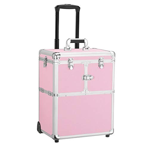 Yaheetech Professional Rolling Makeup Case Artist Travel Portable Travel Makeup Trolley Cosmetic Case