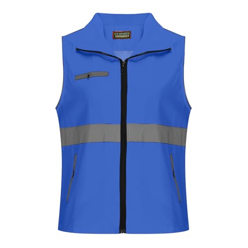 High Vis Safety Vest Womens Breathable Zip Up Sleeveless Reflective Strip Waistcoat Fish Hiking Vest with Zip Closure Pockets