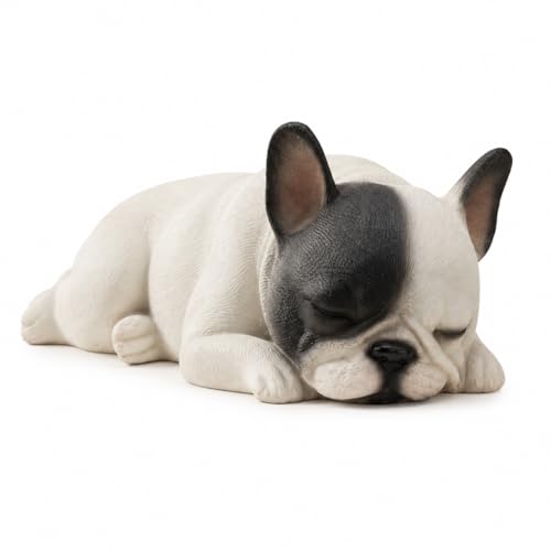 Comfy Hour Doggyland Collection, statuetta di bulldog francese addormentato sdraiato da 15,2 cm, realistica, realistica, decorazione per la casa, in poliresina bianca e nera