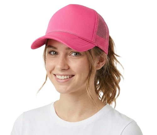 Image of NYFASHION101 Plain Mesh Trucker Hat - Breathable 6-Panel Daily Snapback Cap, Customizable Ideal for DIY Embroidery & Patches