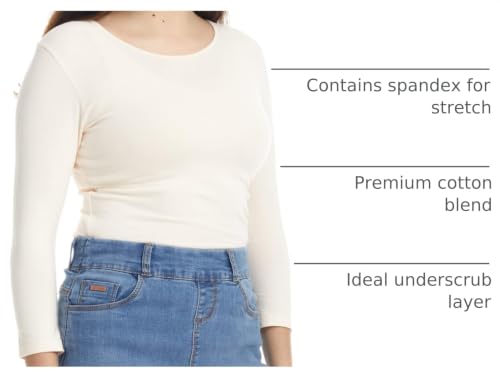 Image of ESTEEZ Women's 3 /4 Sleeve Wide Neck Layering T-Shirt - Modest Cotton Stretch Fitted Base Layer Top