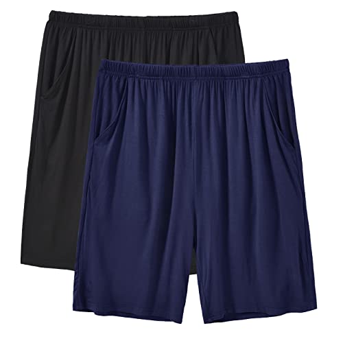 Image of JINSHI Men's Pajama Shorts Soft Comfortable Lightweight Elastic Drawstring Men Lounge Sleep Shorts with Pockets
